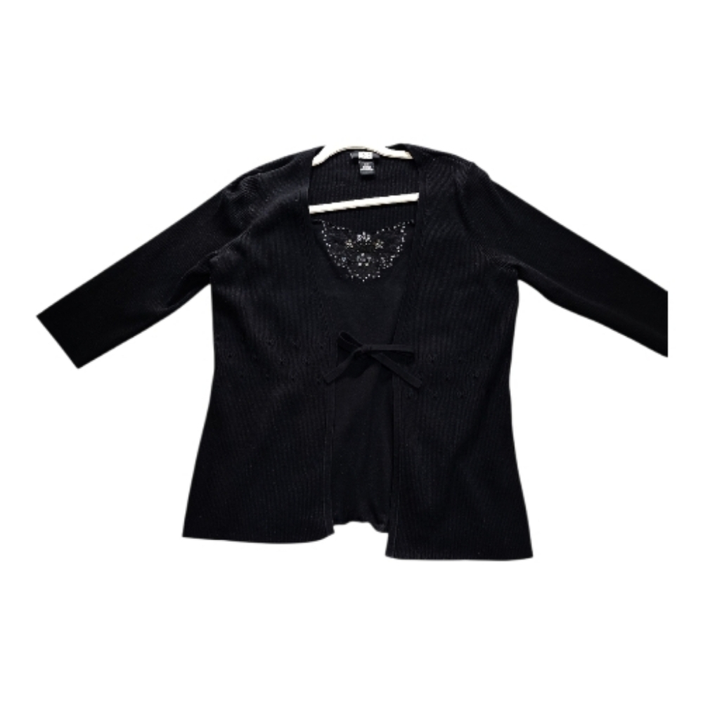 Studio 1940 Black Cardigan Sweater With Attached Beaded Tank Size 18/20 Vintage